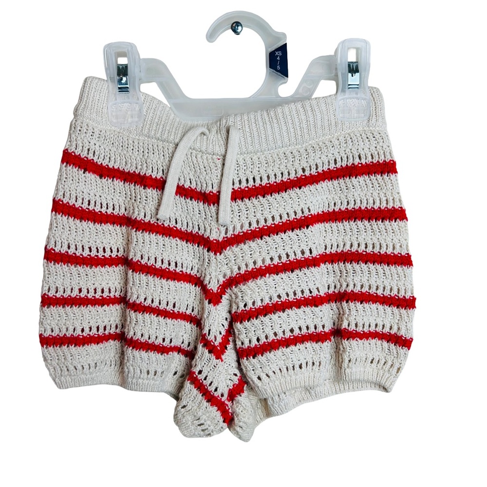 Zara Knit Cream Red Stripe Shorts Infant Girl 12-18 months